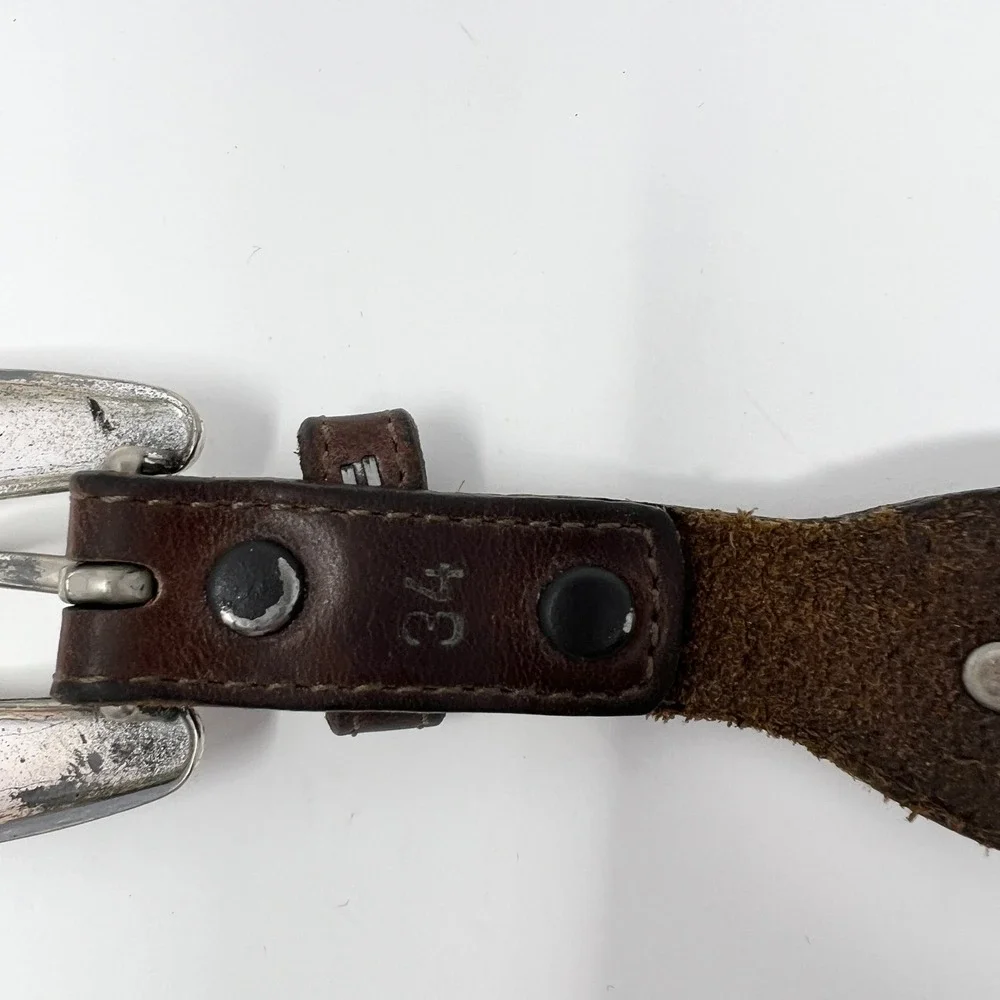 Vinntage Tony Lama USA 5297LWestern Brown Leather Silver Concho Belt Size 34 - Picture 5 of 13